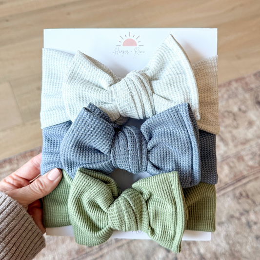 Everyday Spring Solids (Blue + Green) | Waffle Baby Bow Bundle
