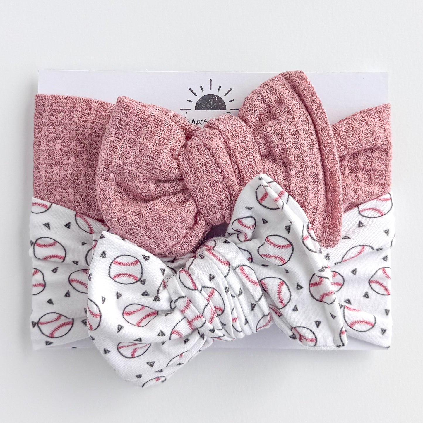 Baseball + Mauve Honeycomb | Baby Bow Bundle
