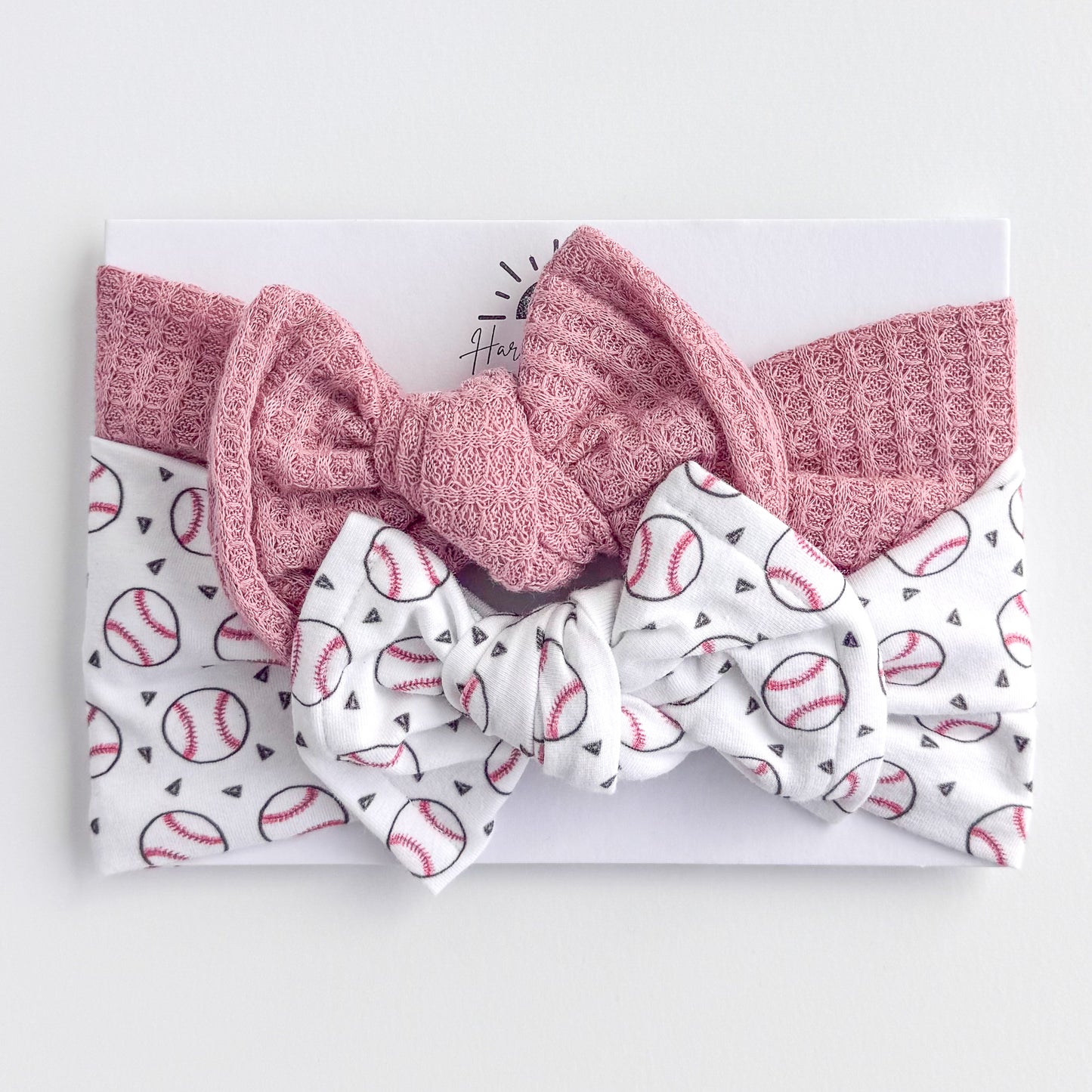 Baseball + Mauve Honeycomb | Baby Bow Bundle