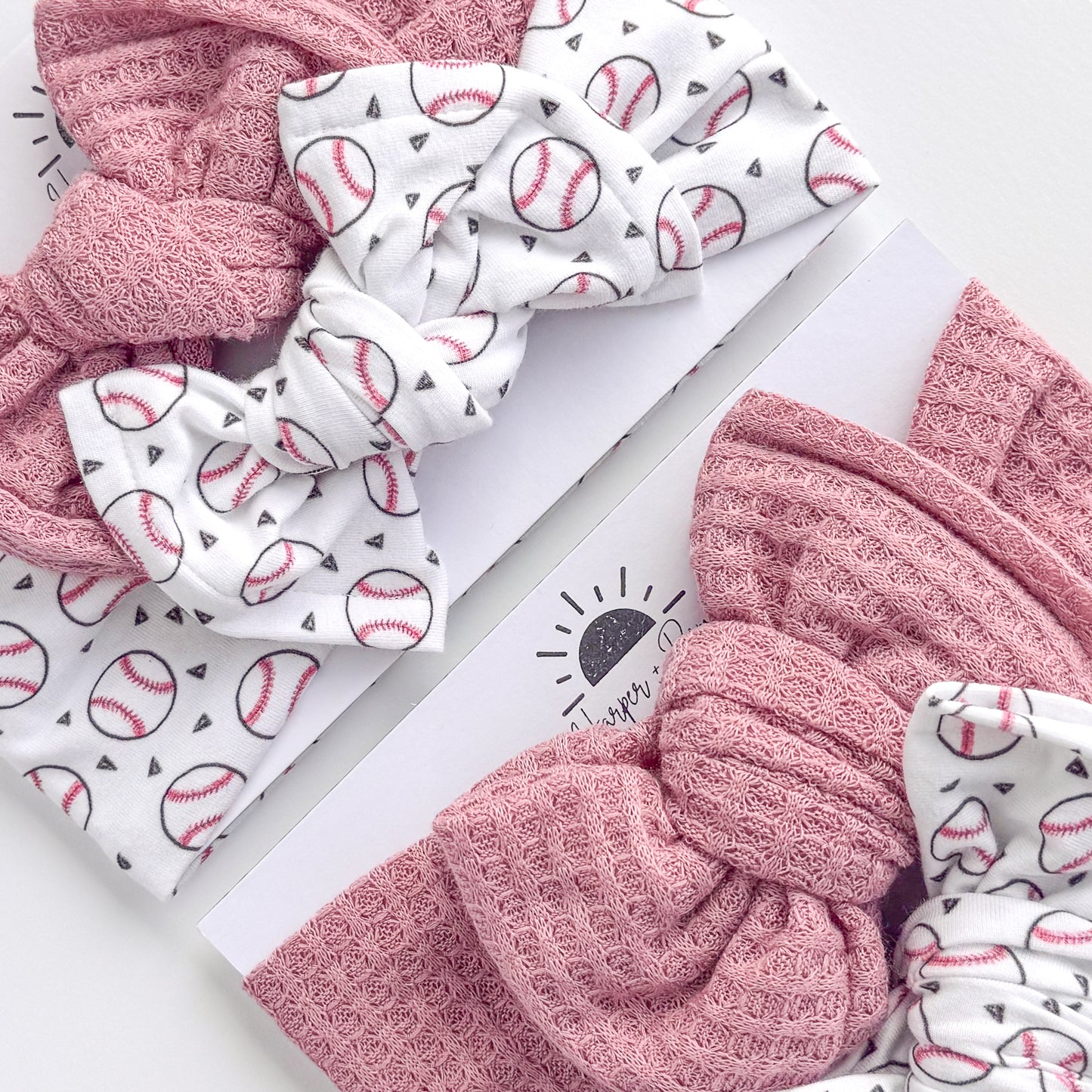 Baseball + Mauve Honeycomb | Baby Bow Bundle