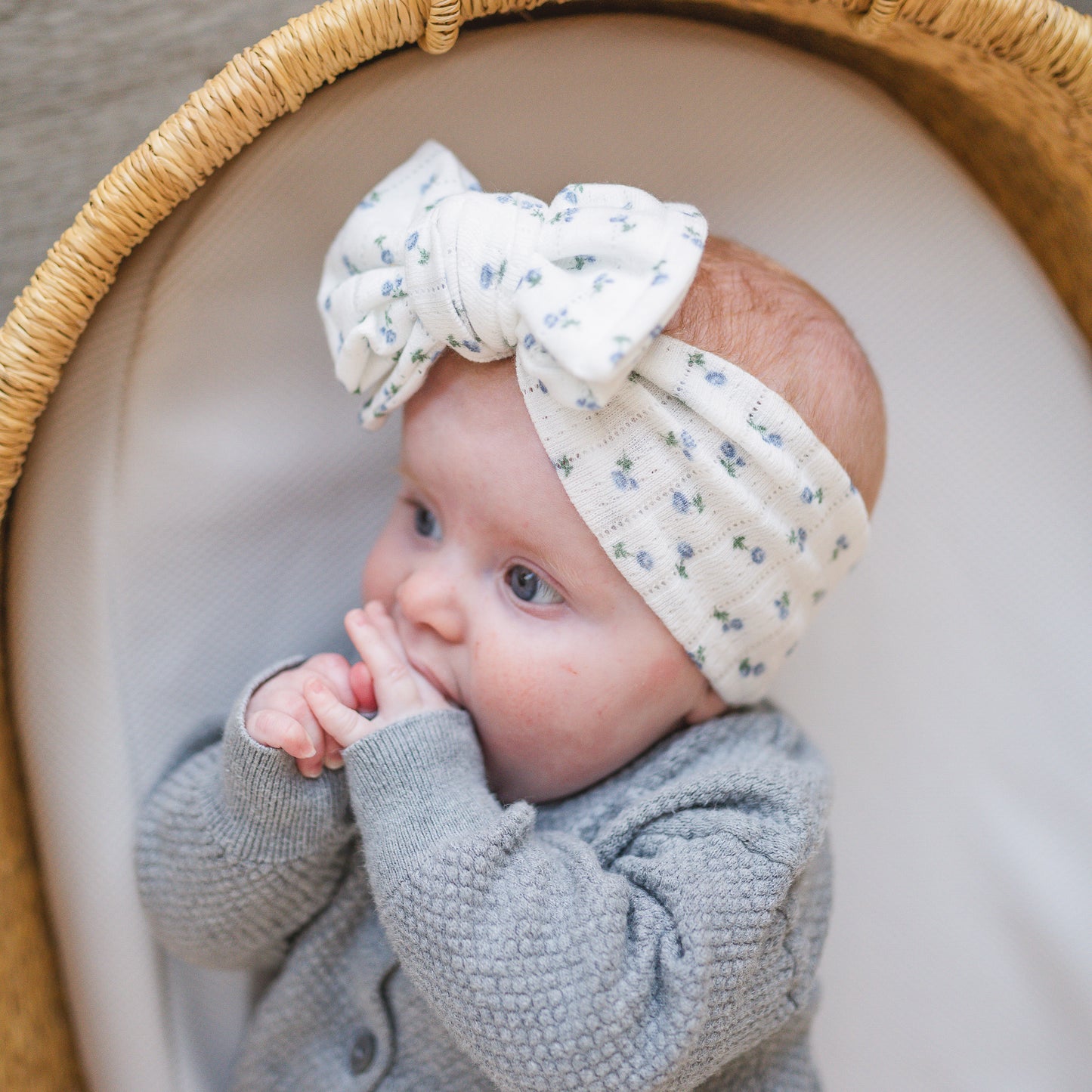 Dainty Blue Floral Pointelle Baby Headband