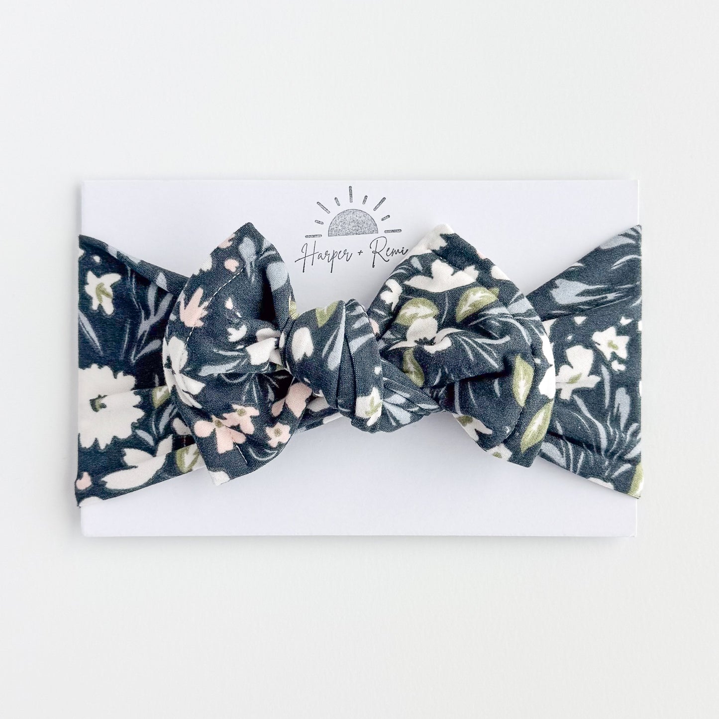Navy Blue Floral Brushed Baby Headband