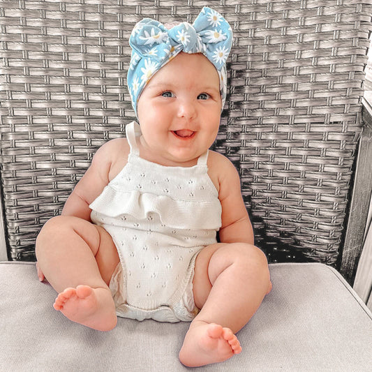 Blue Daisies Cotton Baby Headband