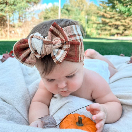 Brown & Pumpkin Spice Plaid | Fall Baby Bow Bundle