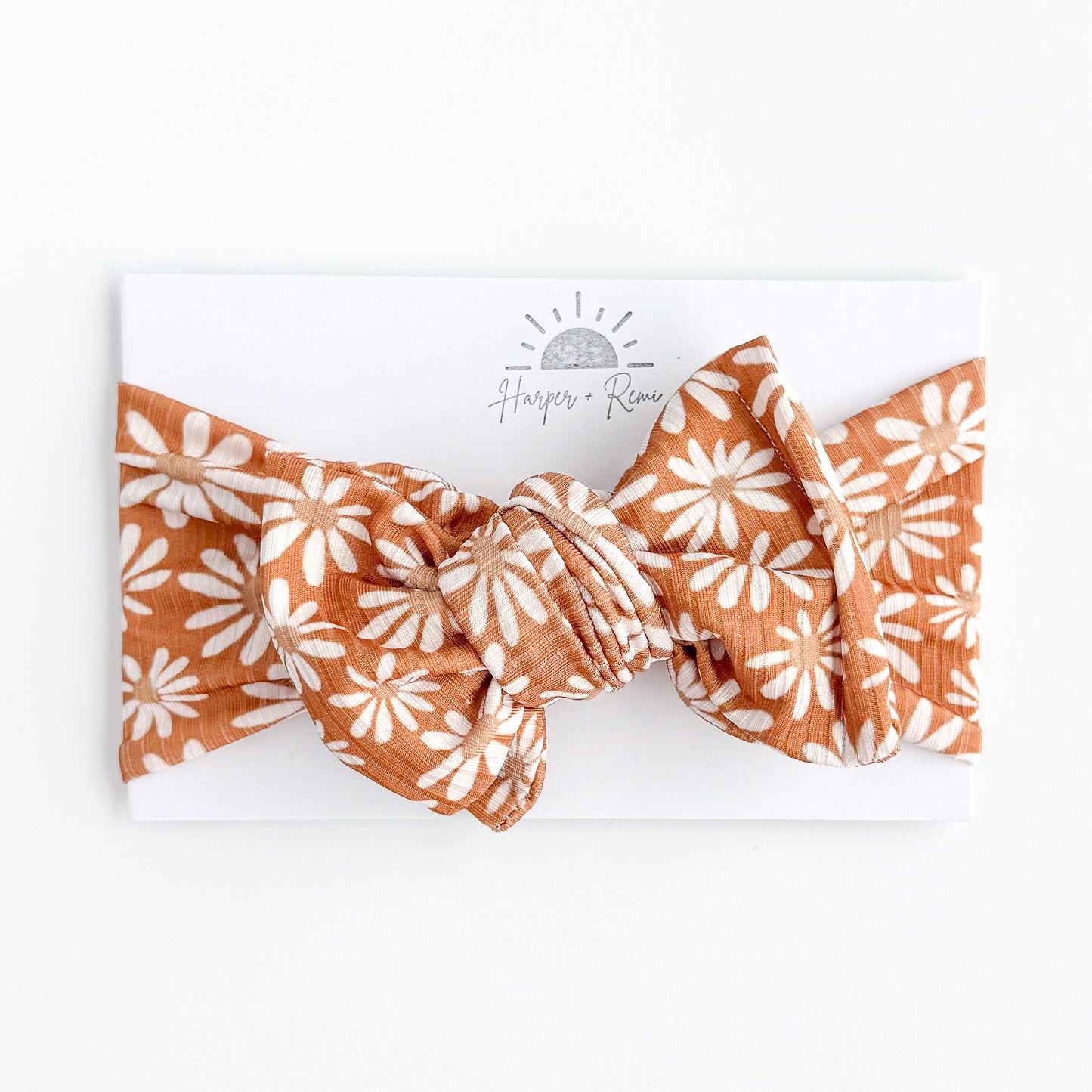 Brown Daisies Ribbed Baby Headband