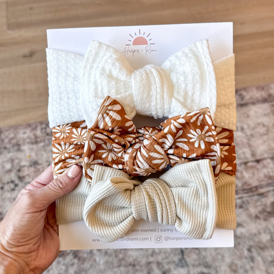 Brown Daisies | Fall Baby Bow Bundle
