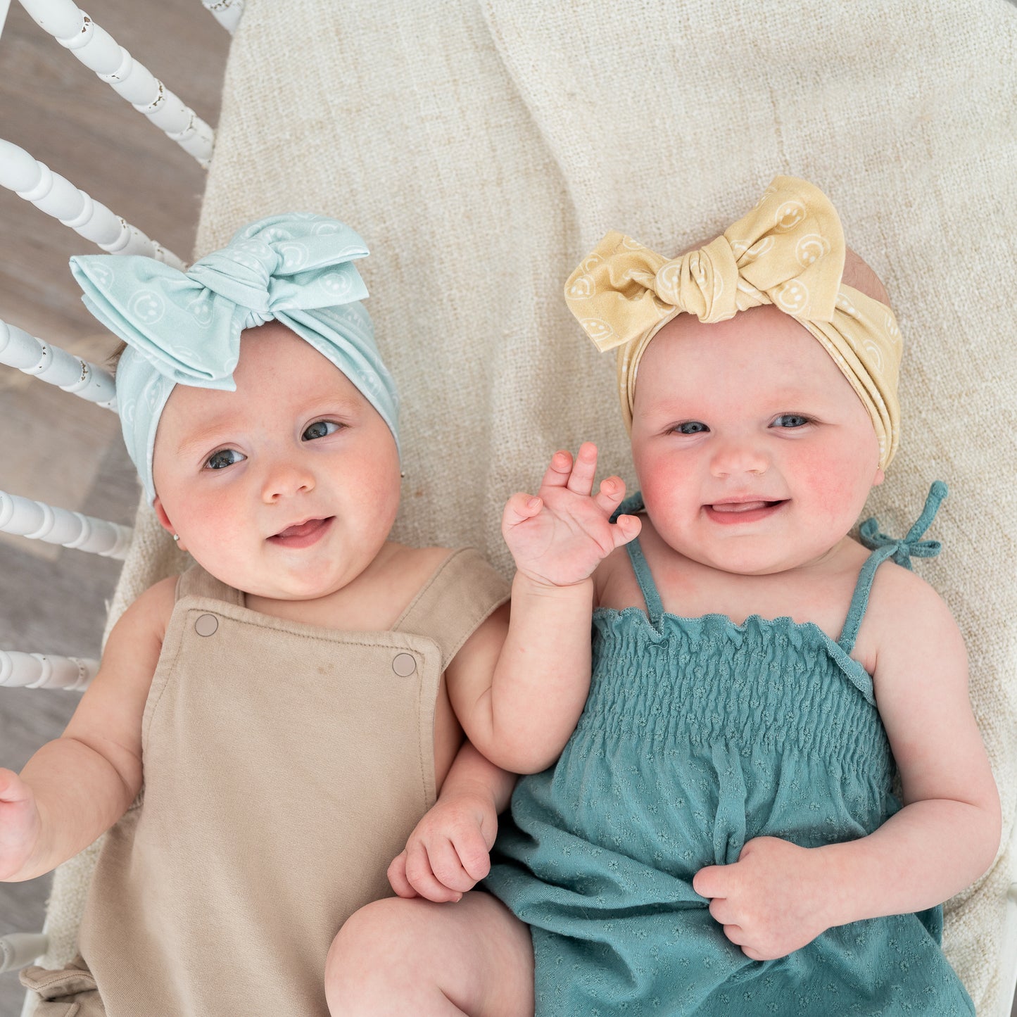 Tan Smiley Face Print Cotton Jersey Baby Headband