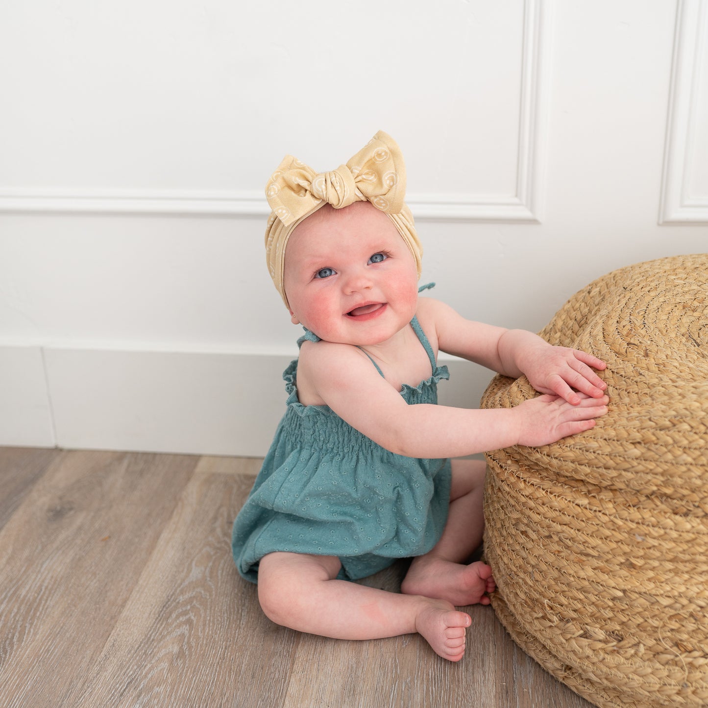 Tan Smilies + Light Pink Heather Jersey | Baby Bow Bundle