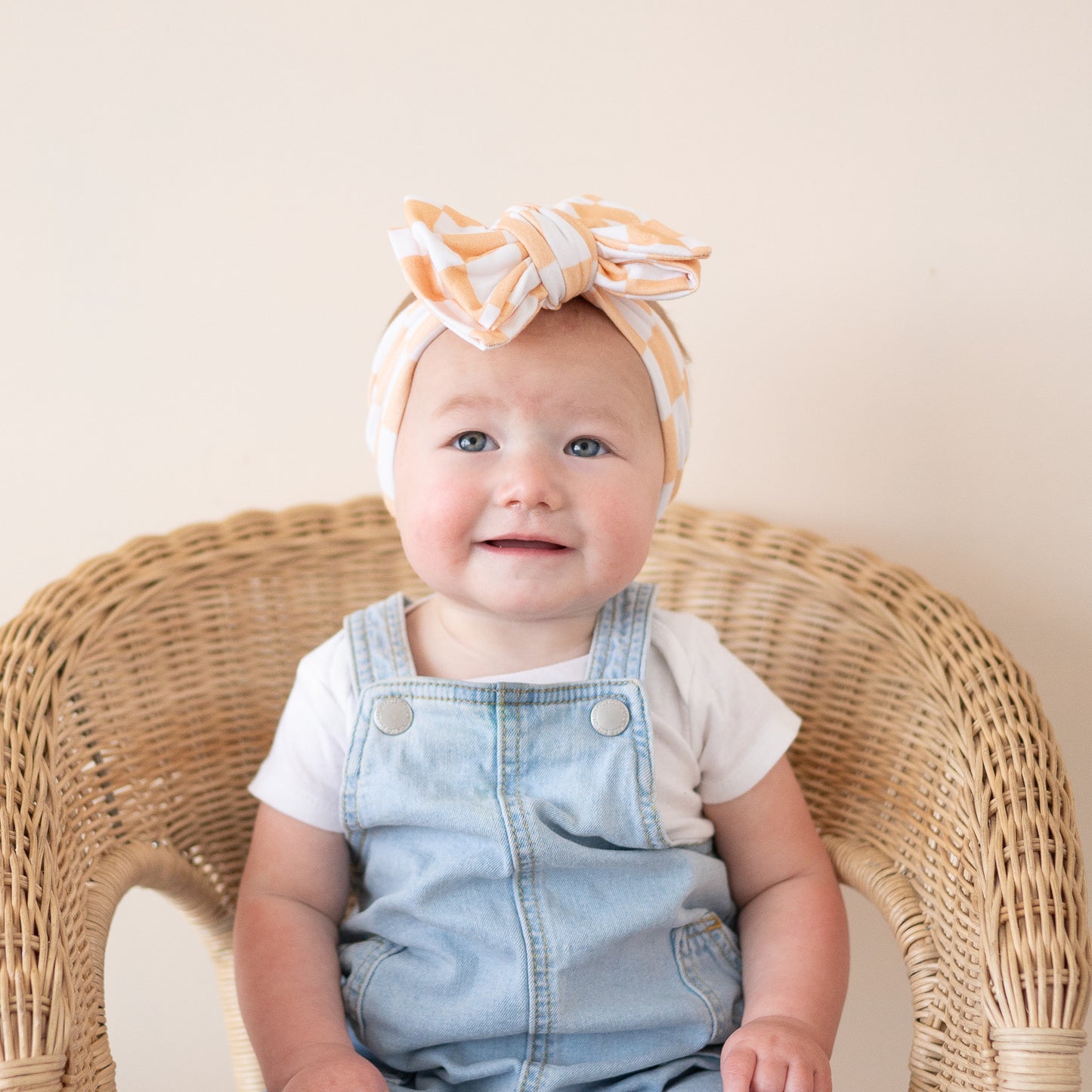 Orange Sherbert Checker Print Cotton Jersey Baby Headband