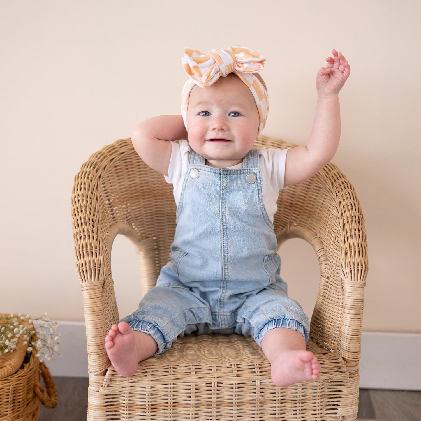 Orange Sherbert Checker Print Cotton Jersey Baby Headband