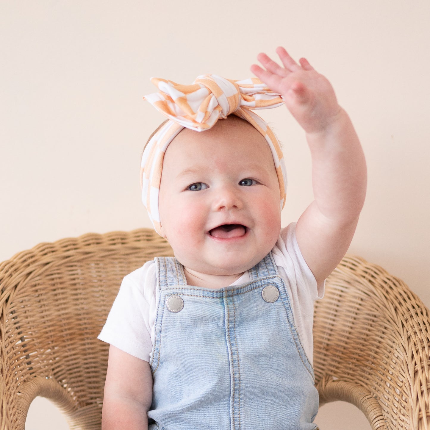 Orange Sherbert Checker Print Cotton Jersey Baby Headband
