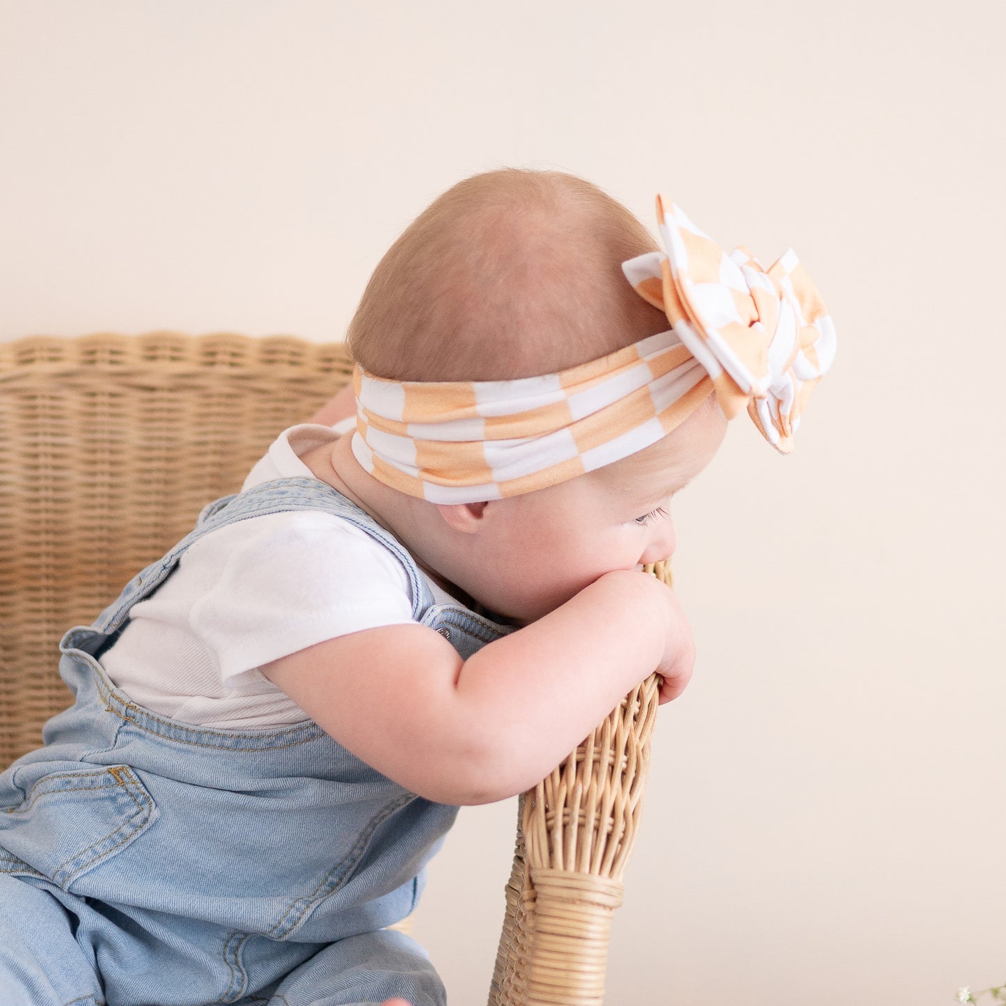 Orange Sherbert Checker Print Cotton Jersey Baby Headband