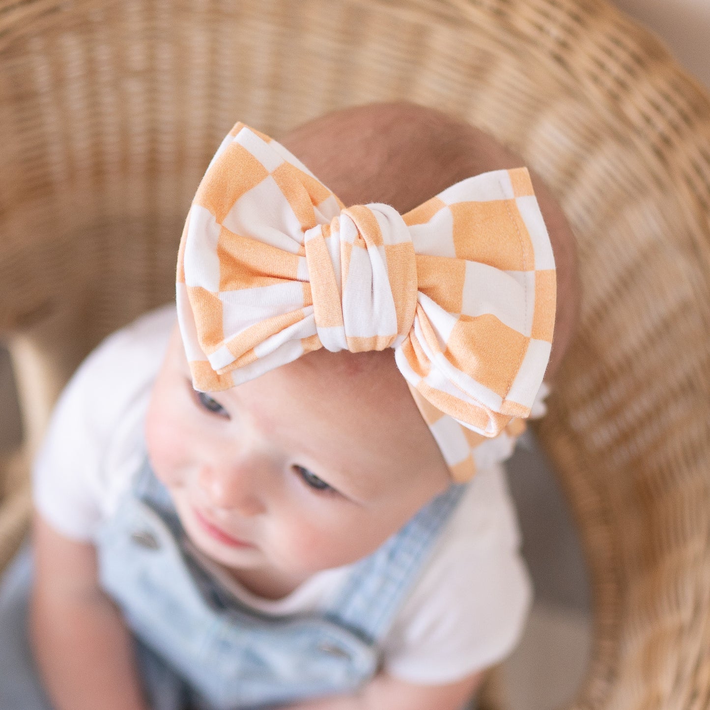 Orange Sherbert Checker Print Cotton Jersey Baby Headband