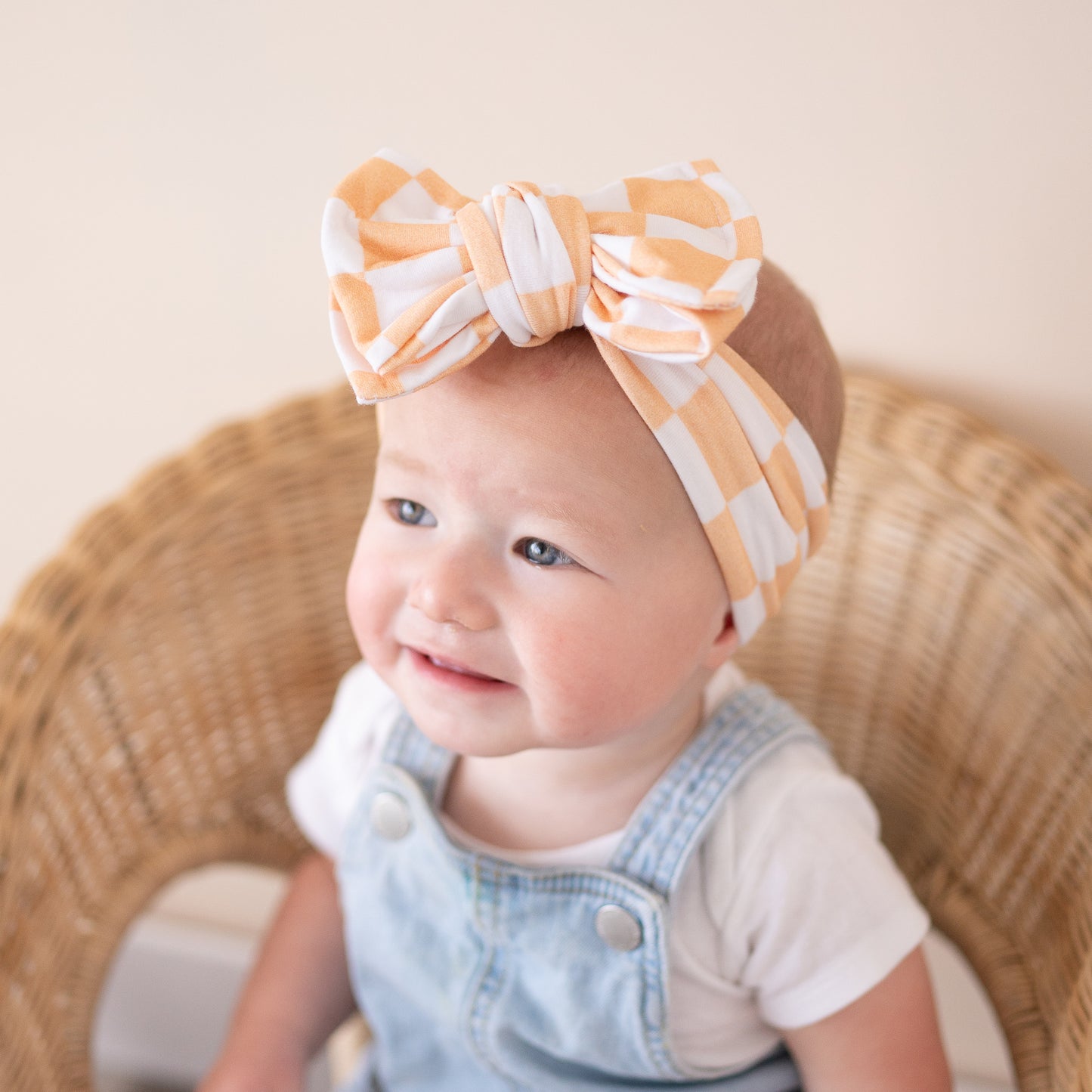 Orange Sherbert Checker Print Cotton Jersey Baby Headband