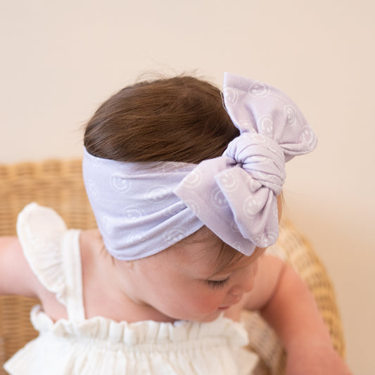 Dusty Purple Smiley Face Print Cotton Jersey Baby Headband