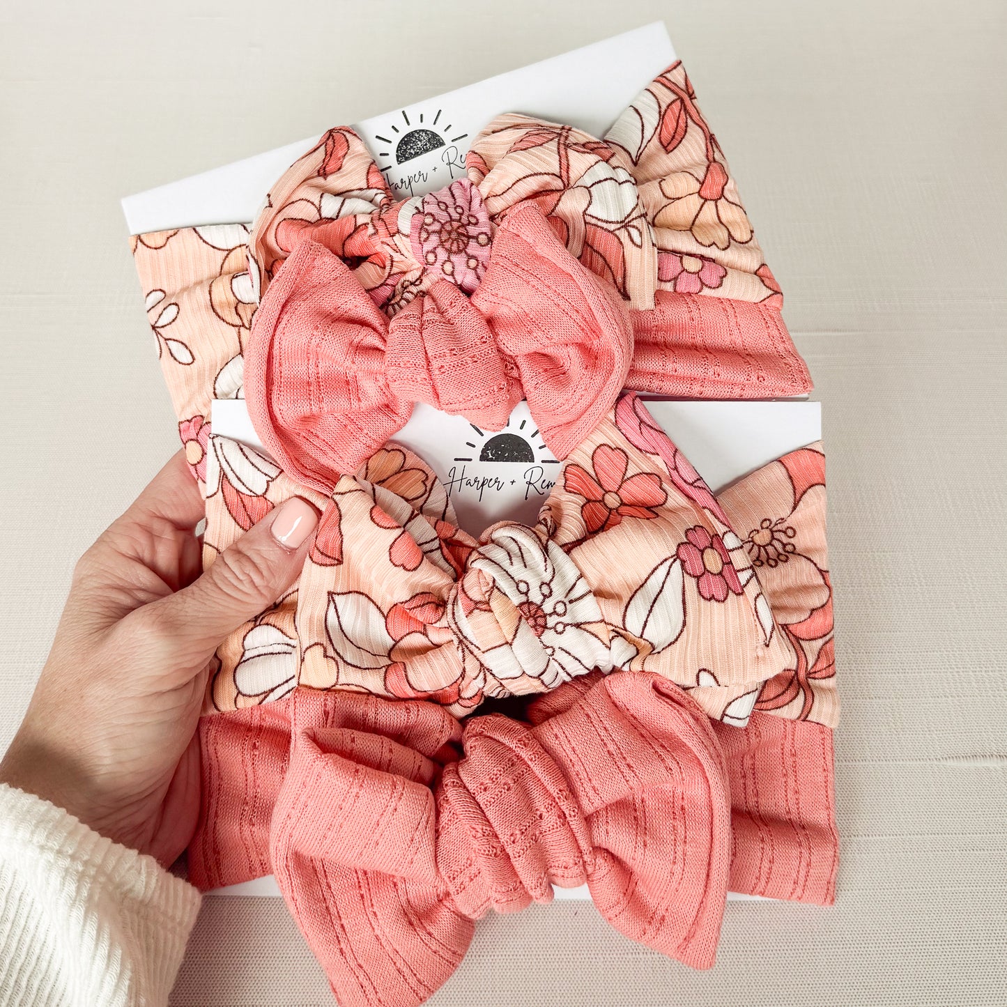Coral Large Floral + Pointelle | Baby Bow Bundle