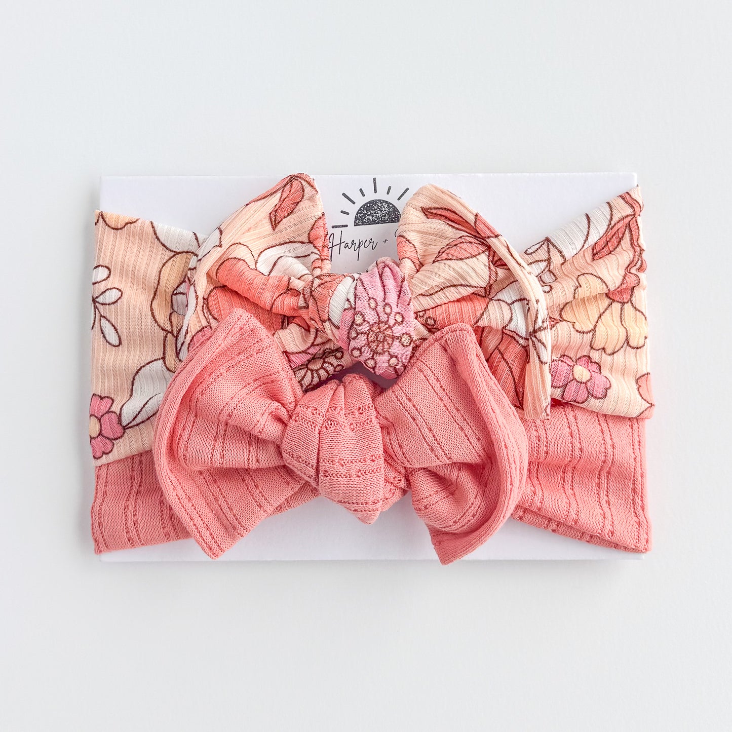 Coral Large Floral + Pointelle | Baby Bow Bundle