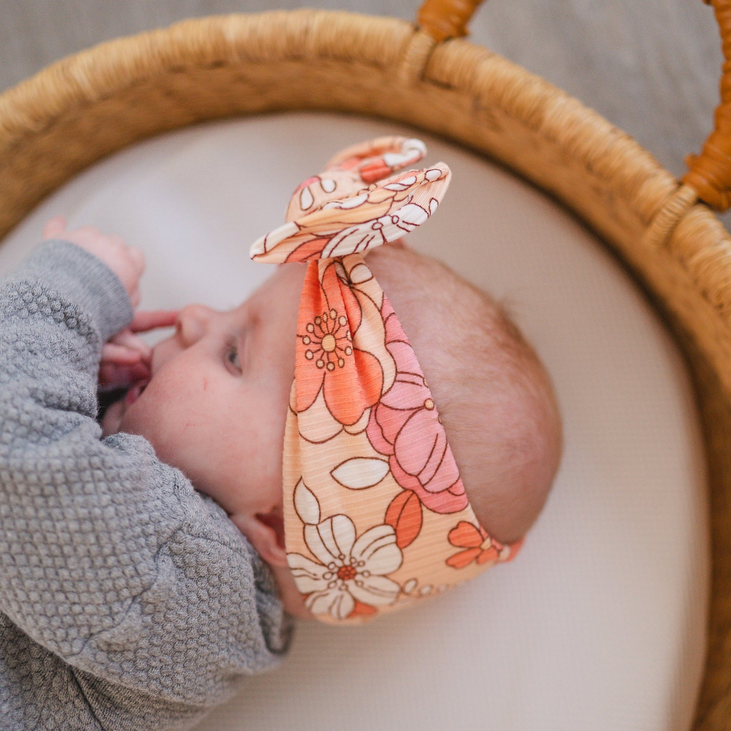 Coral Large Floral Ribbed Baby Headband
