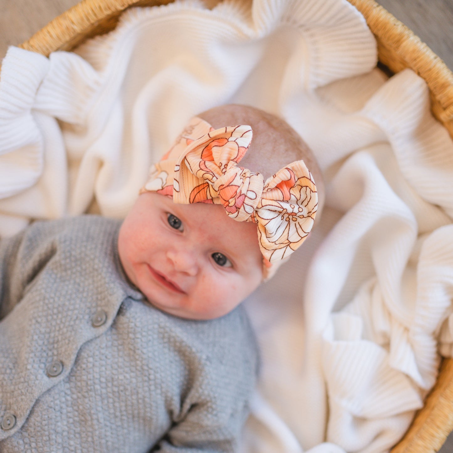 Coral Large Floral Ribbed Baby Headband