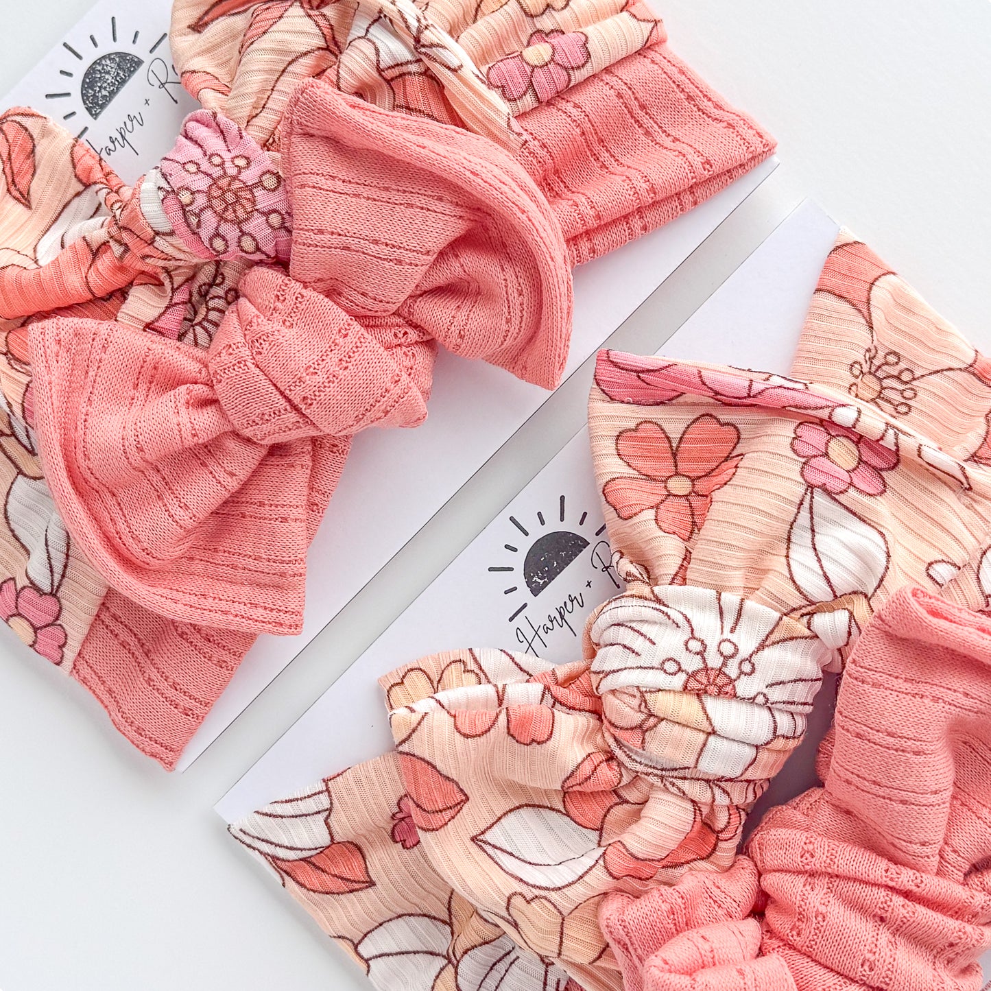 Coral Large Floral + Pointelle | Baby Bow Bundle