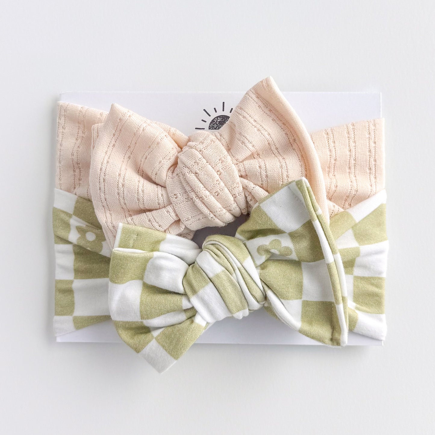 Green Daisy Checker + Cream Pointelle | Baby Bow Bundle
