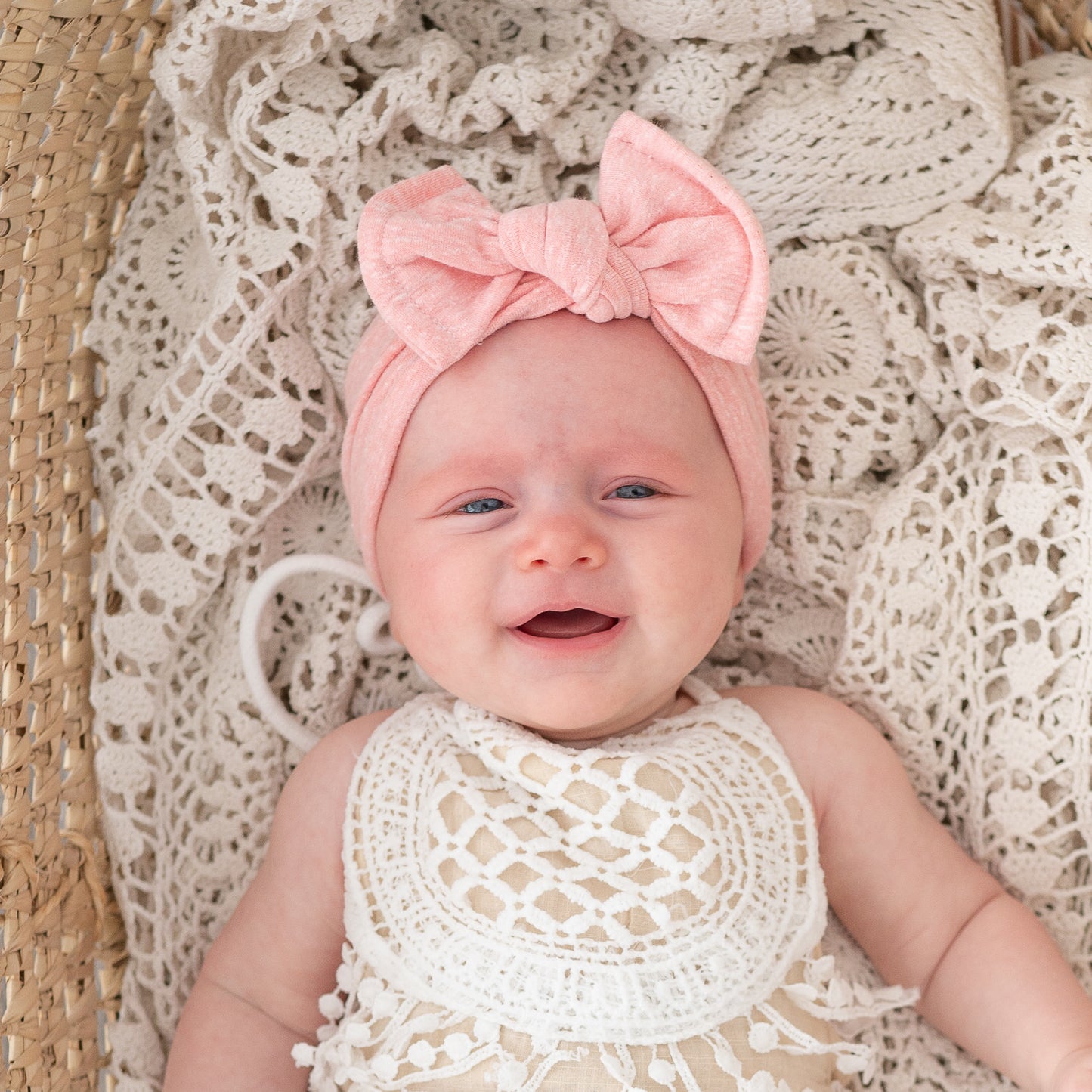 Tan Smilies + Light Pink Heather Jersey | Baby Bow Bundle