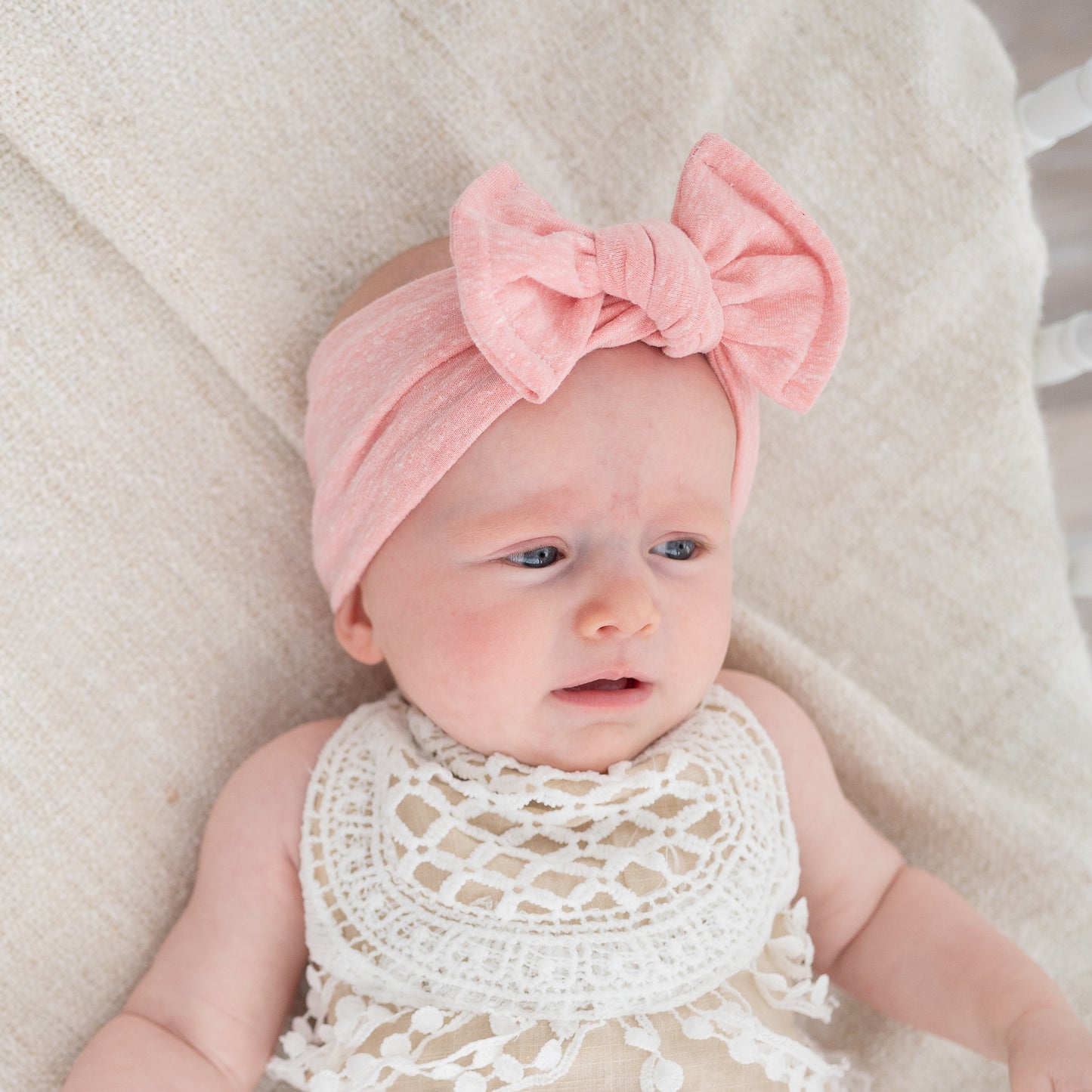 Tan Smilies + Light Pink Heather Jersey | Baby Bow Bundle