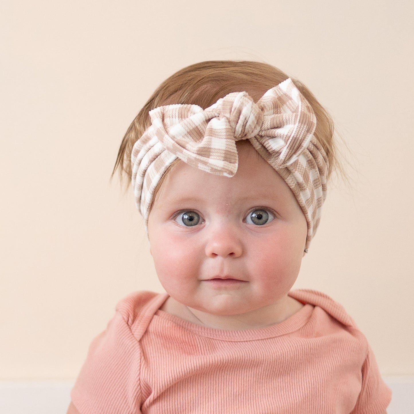 Gingham Ribbed Baby Headband (Taupe)