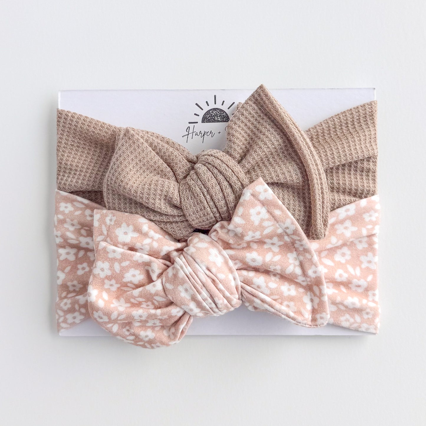 Neutral Floral + Taupe Waffle | Baby Bow Bundle