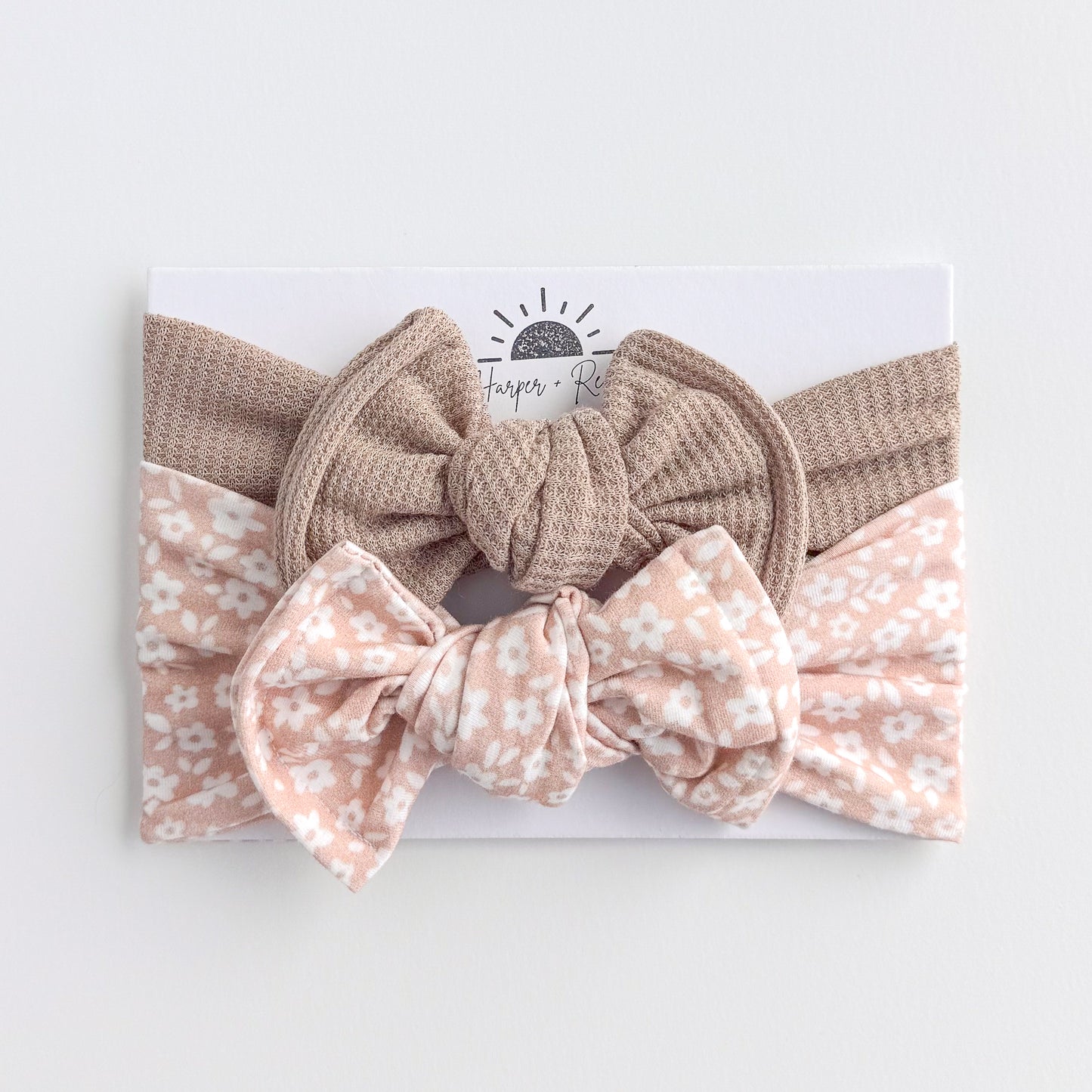Neutral Floral + Taupe Waffle | Baby Bow Bundle