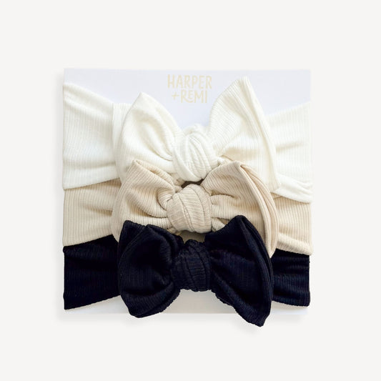 Modern Neutrals (Neutral + Black) | Ribbed Baby Bow Bundle