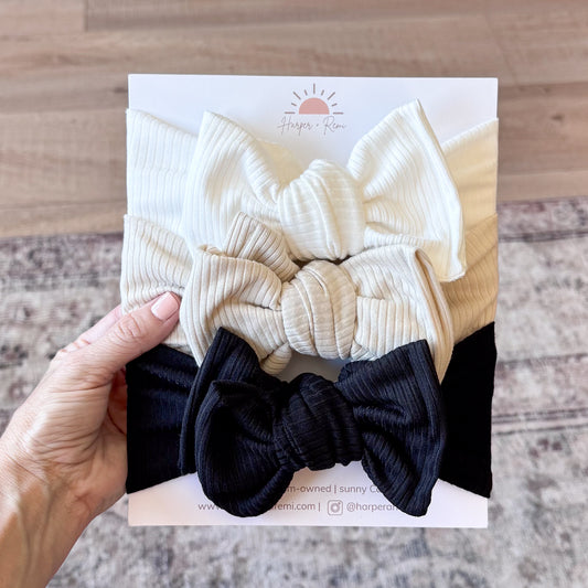 Modern Neutrals Basics (Neutral + Black) | Ribbed Baby Bow Bundle