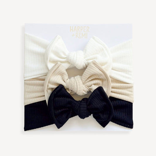 Modern Neutrals (Neutral + Black) | Ribbed Baby Bow Bundle