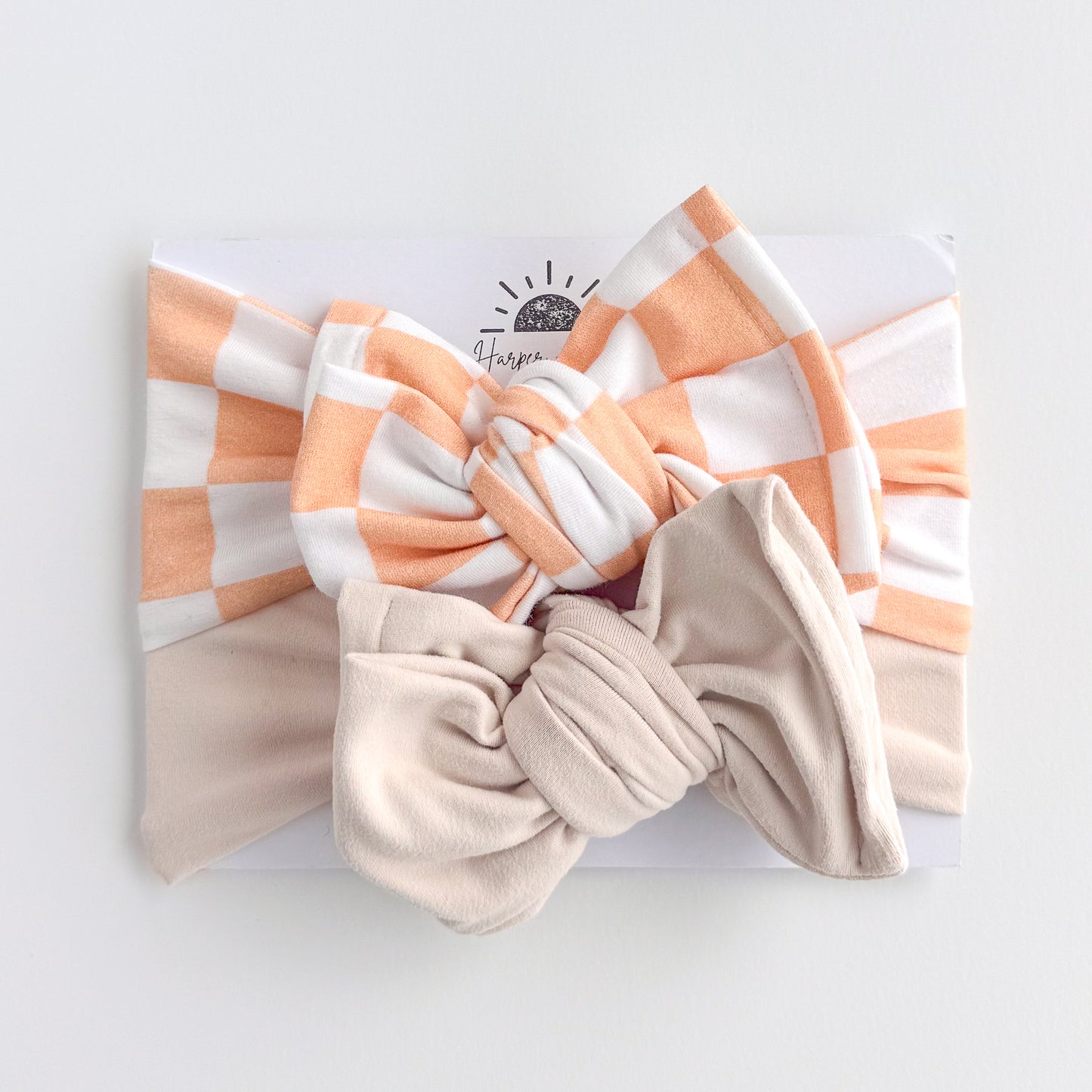 Orange Sherbert Checker + Sand Brushed | Baby Bow Bundle