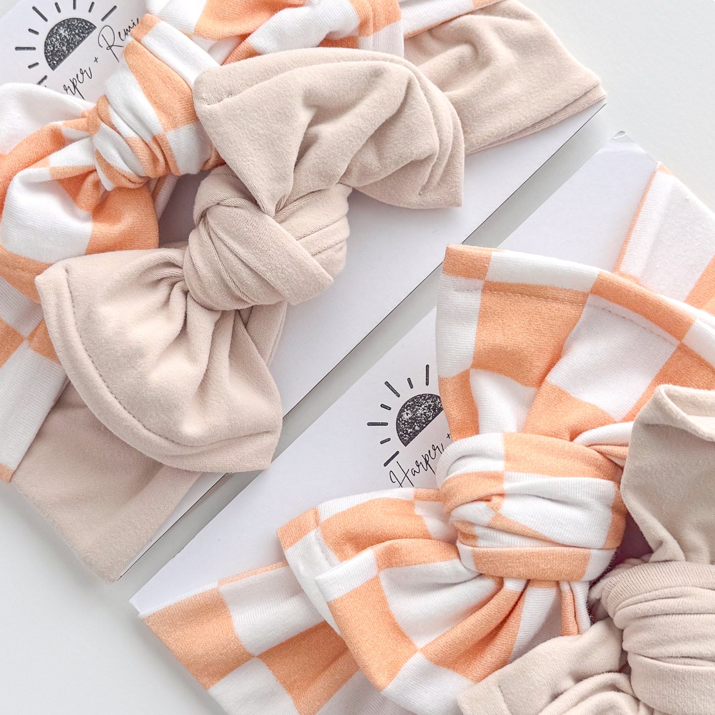 Orange Sherbert Checker + Sand Brushed | Baby Bow Bundle