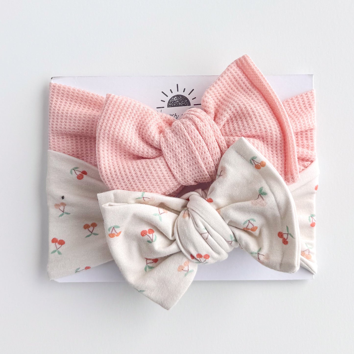 Dainty Cherries + Peachy Pink Waffle | Baby Bow Bundle