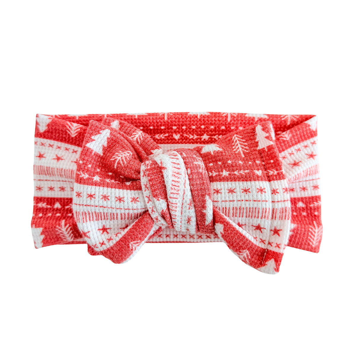 Red Fair Isle Waffle Baby Headband
