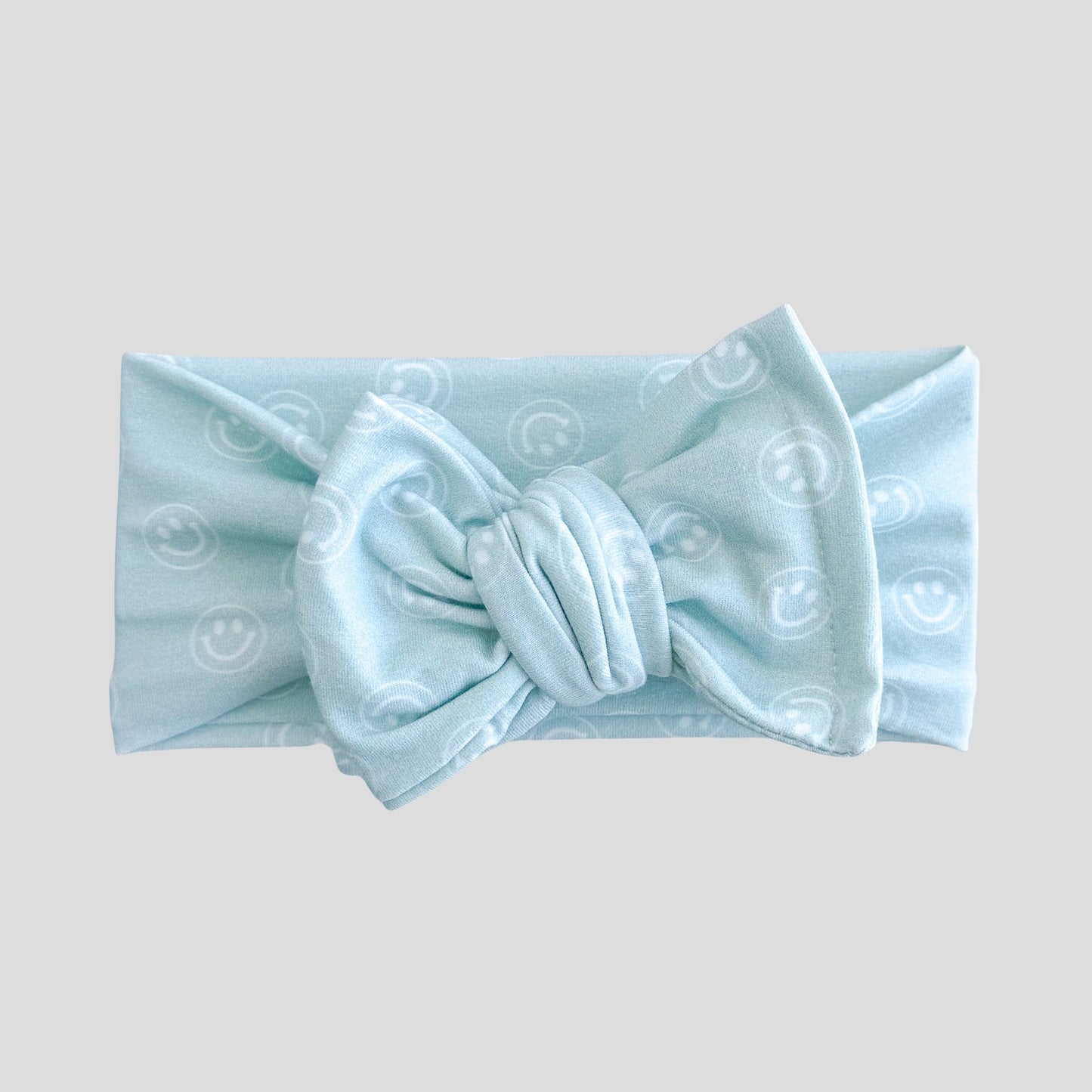 Light Blue Smiley Face Print Cotton Jersey Baby Headband