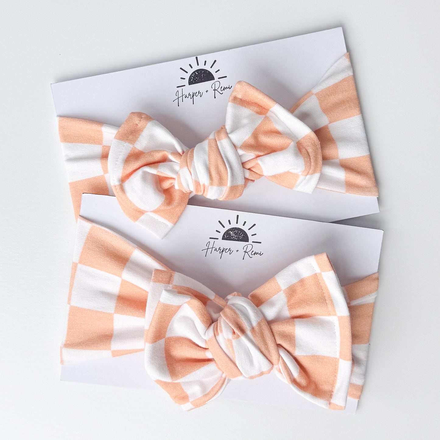 Orange Sherbert Checker + Sand Brushed | Baby Bow Bundle