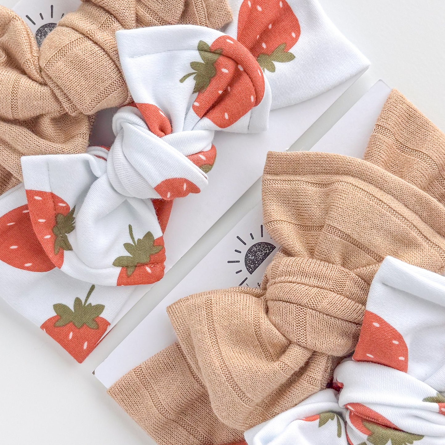 Red Strawberries + Light Brown Wide-Rib | Baby Bow Bundle