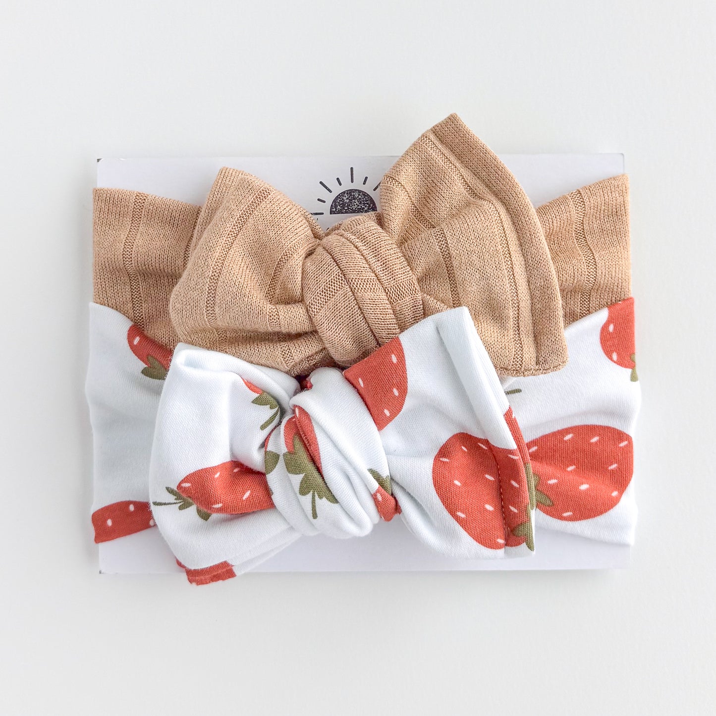 Red Strawberries + Light Brown Wide-Rib | Baby Bow Bundle