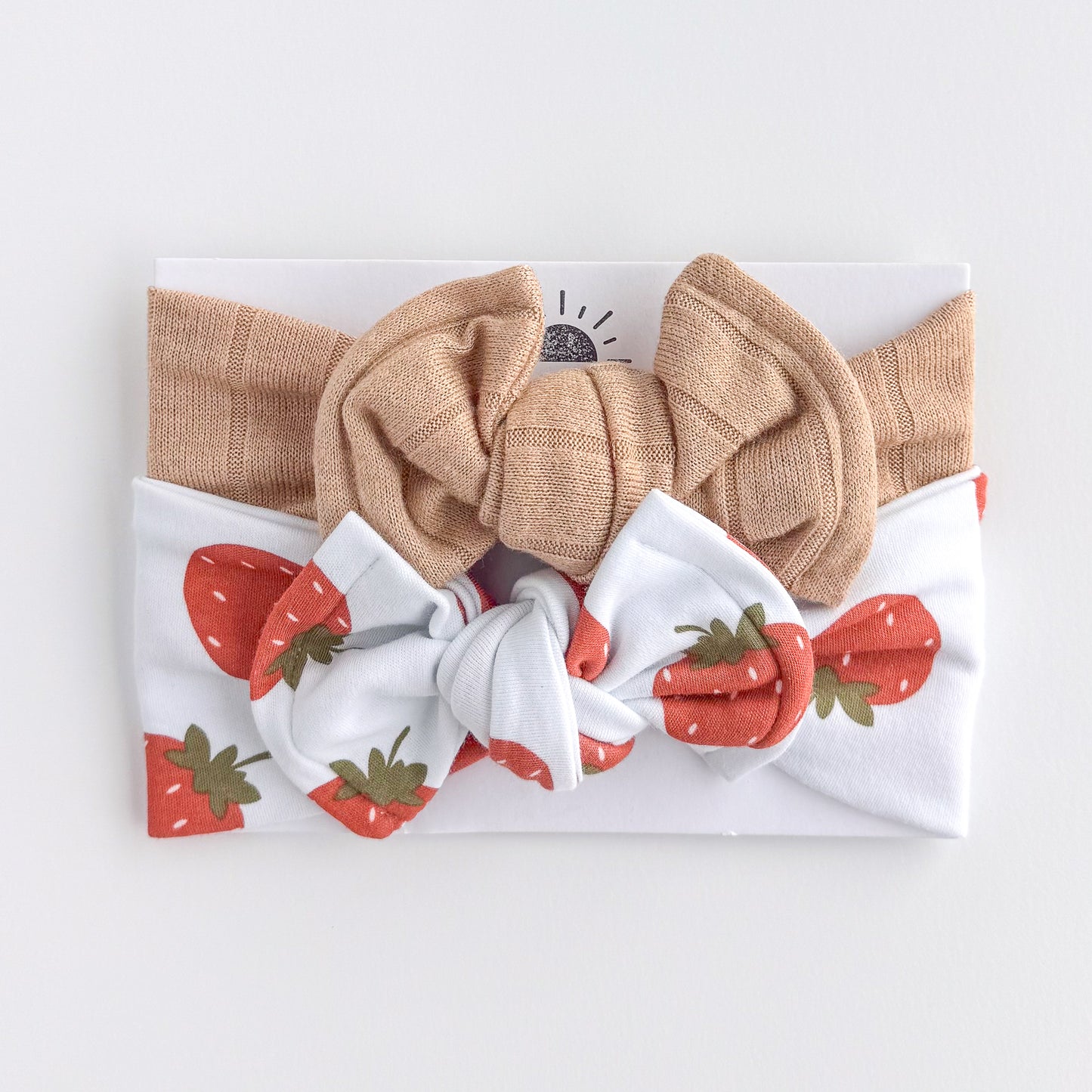 Red Strawberries + Light Brown Wide-Rib | Baby Bow Bundle