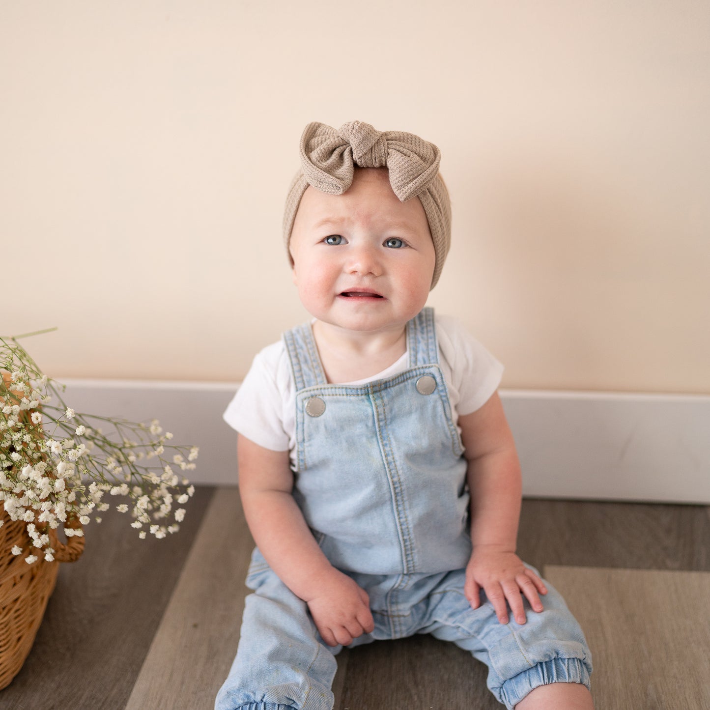 Neutral Floral + Taupe Waffle | Baby Bow Bundle