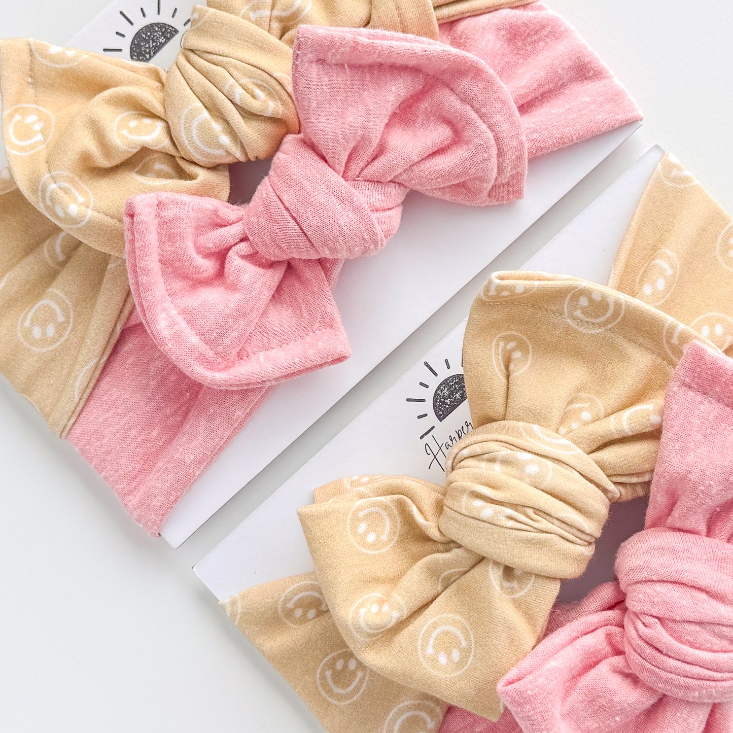 Tan Smilies + Light Pink Heather Jersey | Baby Bow Bundle