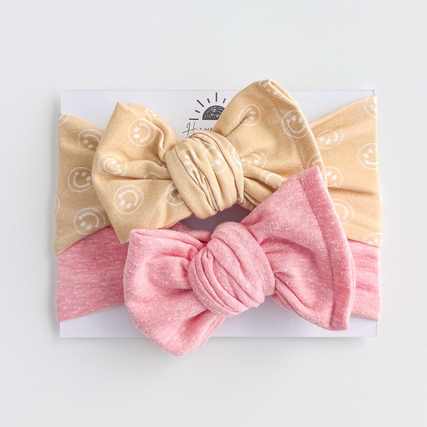 Tan Smilies + Light Pink Heather Jersey | Baby Bow Bundle