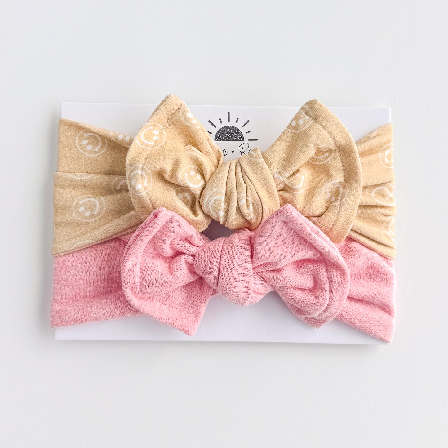 Tan Smilies + Light Pink Heather Jersey | Baby Bow Bundle