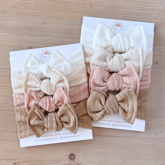 Sugar & Spice Basics (Neutral + Blush) | Pointelle Baby Bow Bundle