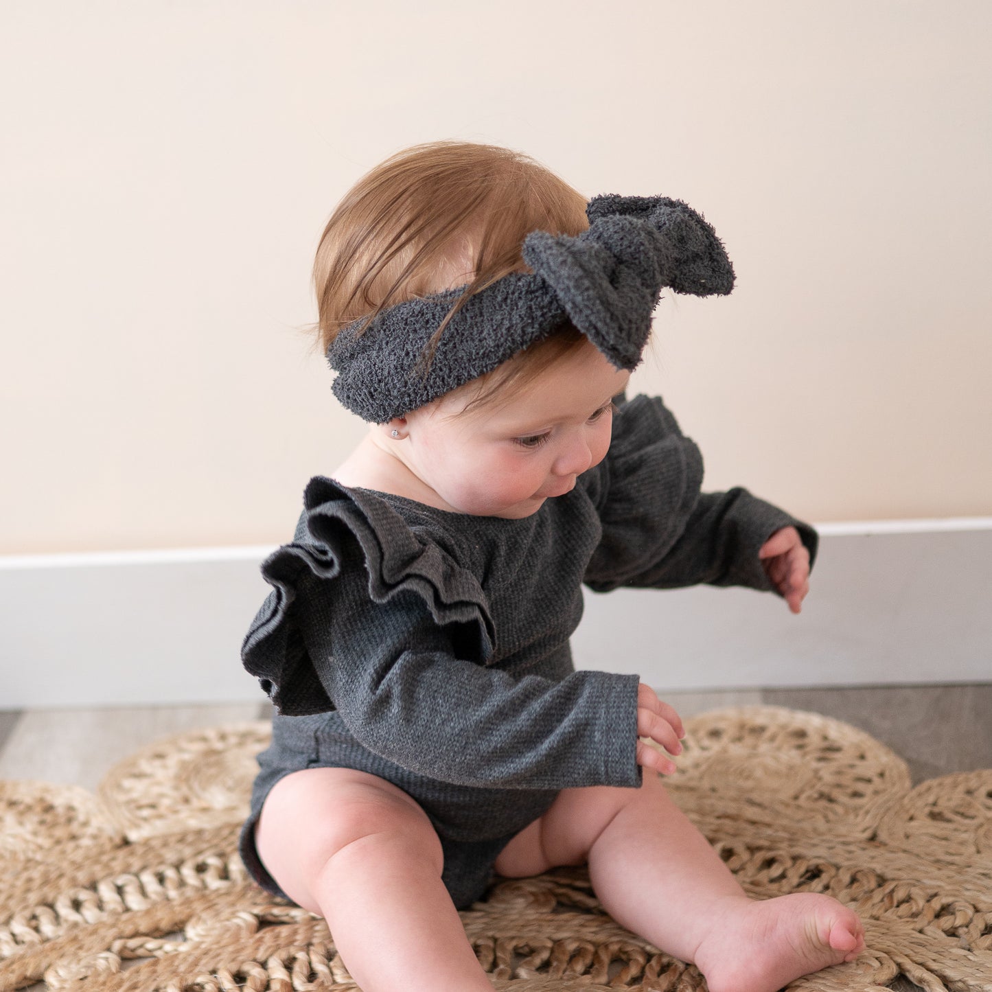 Charcoal Gray Teddy Bear Baby Top Knot