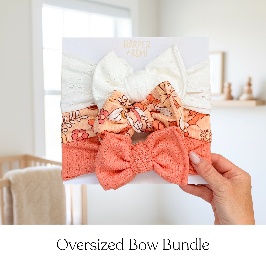 Coral Floral + Lace | Summer Baby Bow Bundle