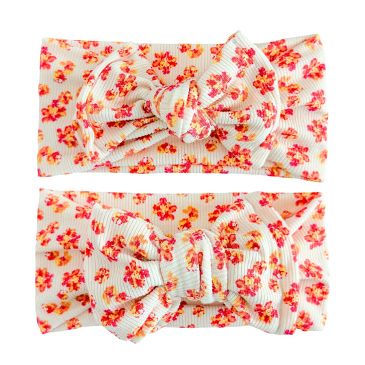 Coral Floral Ribbed Baby Headband